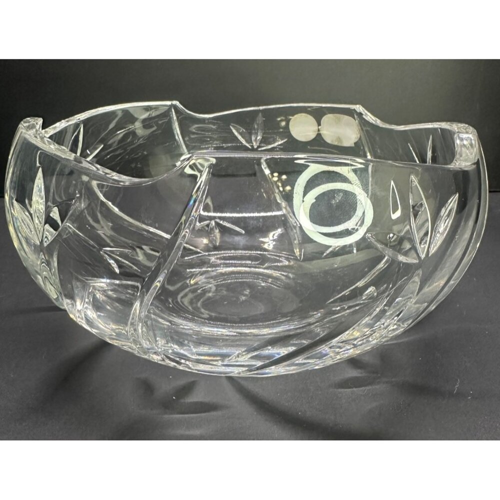 Vtg Clear Glass Bohemia Crystal Czech Cut To Clear 7" DIA Bowl Original Label